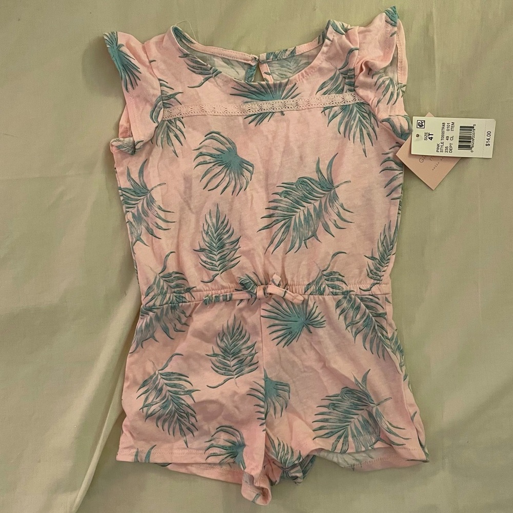 NWT toddler girl GRAYSON mini palm leaves pink boho romper 4T